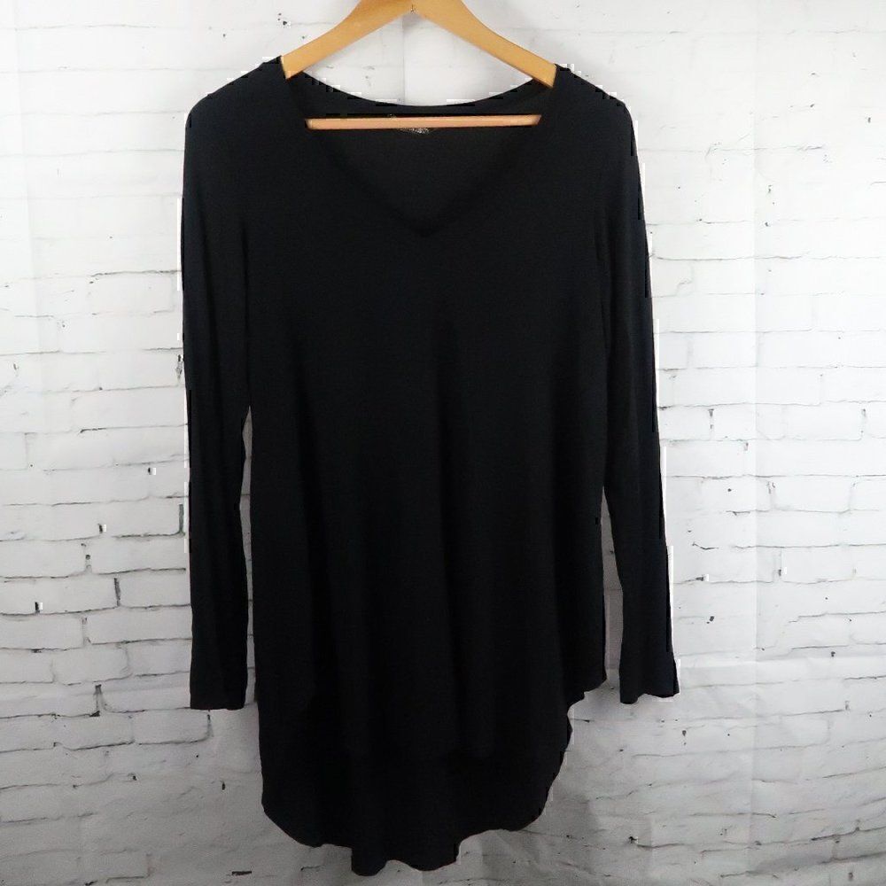 PEYTON JENSEN BLACK LONG SLEEVE V NECK HIGH LOW TUNIC TOP SIZE SMALL